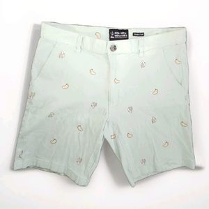 Raw Yarn Industries Banana Print Shorts – Mint Green Stretch Twill Unisex 34